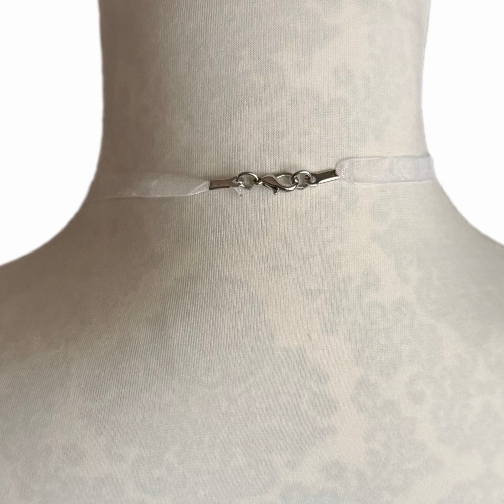 Silver Cursive Script Letter V Initial Charm Pendant & Ribbon Necklace | Initial - Picture 3 of 4